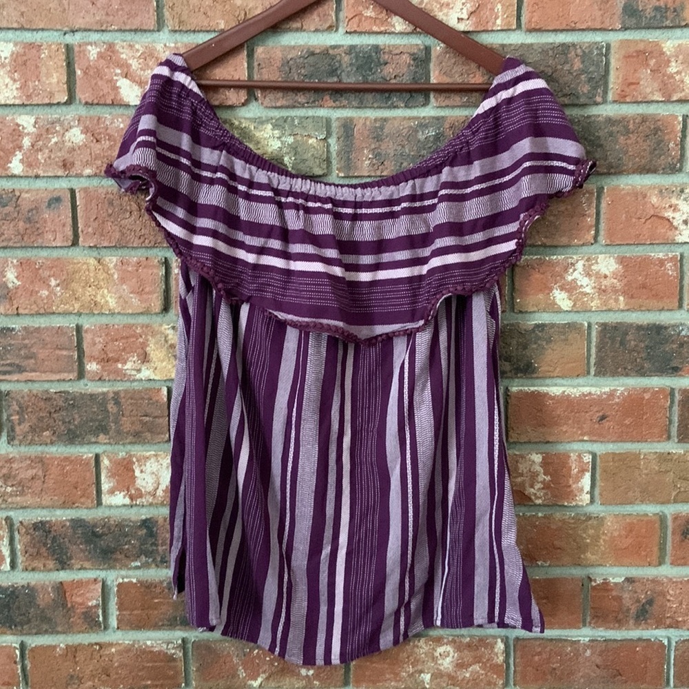 Lane Bryant Purple Woven Off the Shoulder Top - Picture 2 of 7